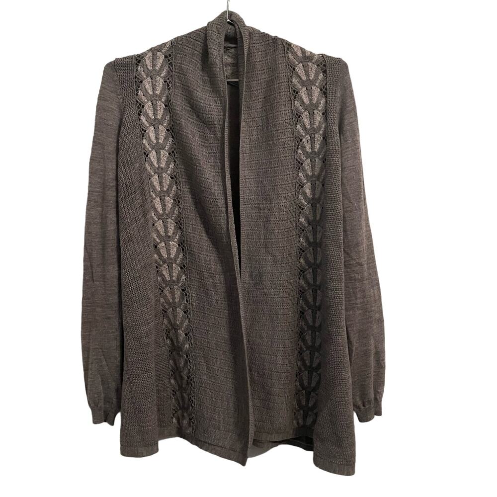 Anthropologie Knitted & Knotted Gray Wool Blend Open Front Sweater Cardigan S